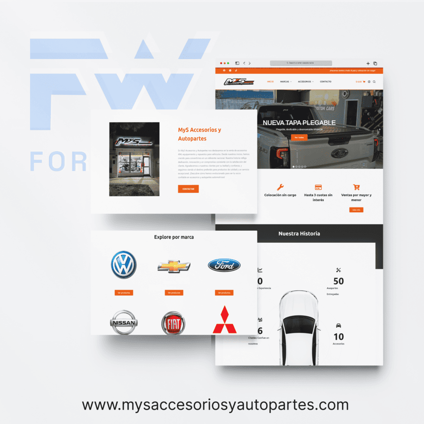Proyecto E-commerce para Mys Accesorios y Autopartes diseñado por Forge Web